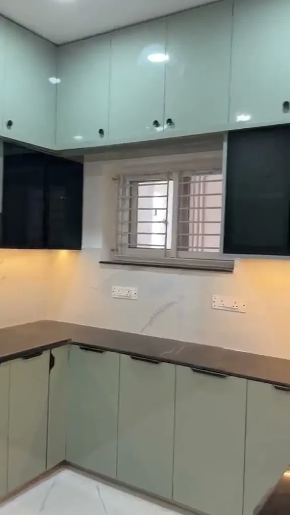 Modular kitchen with under-cabinet lighting